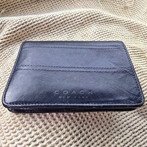Vintage Coach Y2K Navy Blue Leather Wallet GUC Minimalist Snap Coin Pocket NICE!